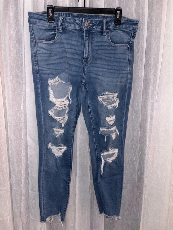 American Eagle Outfitters Light Blue Distressed Skinny Jeans - Picture 1 of 5
